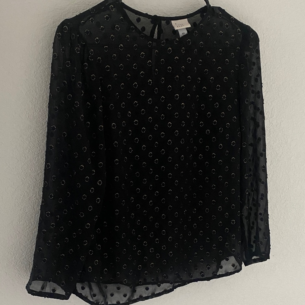 a new day Black Sheer Blouse with Pattern